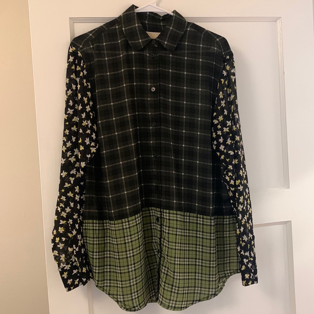 Michael Kors Green Patterned Sheer Shirt